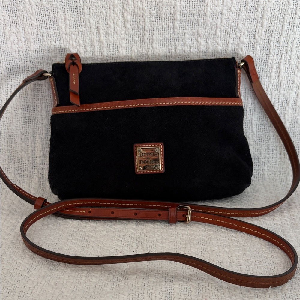 Dooney & Bourke Black and Tan Suede Crossbody Bag